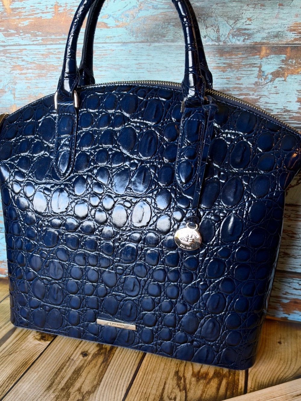 FIRM >>>EXTREMELY HTF Brahmin Large Anchor All Over Croc Genuine Leather NWT